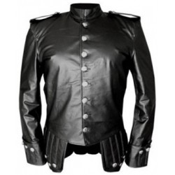 Genuine Black Leather Doublet kilt tunic Jacket
